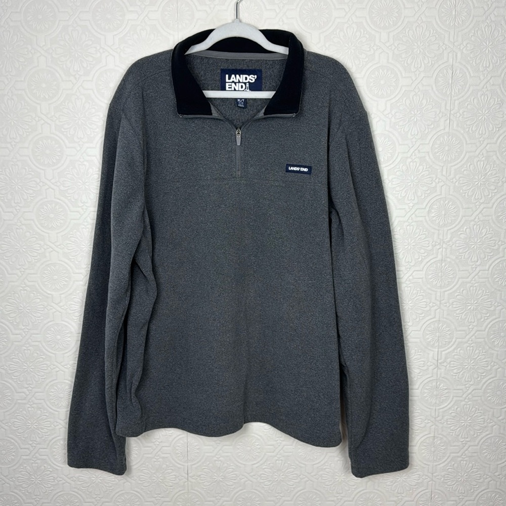 Lands End Fleece Quarter Zip Sweatshirt Pullover Warm Grey XLT XL Tall